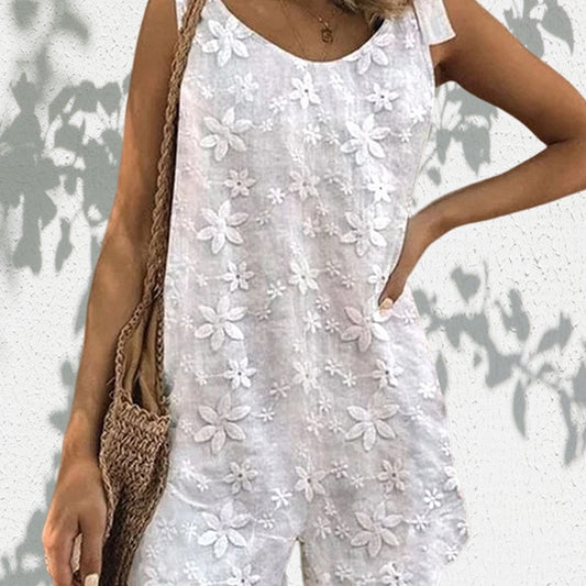 Casual And Sweet Lace Bow Shoulder Strap Jumpsuit